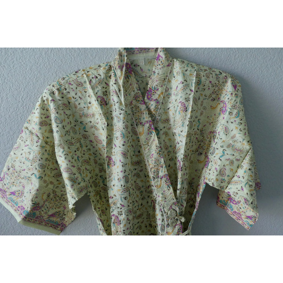 New Indian Cotton Robe Kimono Bird Floral Gift Matching Carry Bag Button Tie OS - Picture 5 of 9